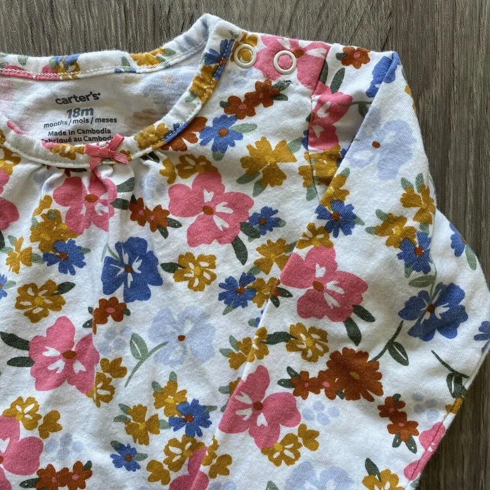 Carters Baby Girls One Piece Floral Long Sleeve 18 Months Spring Flowers Boho